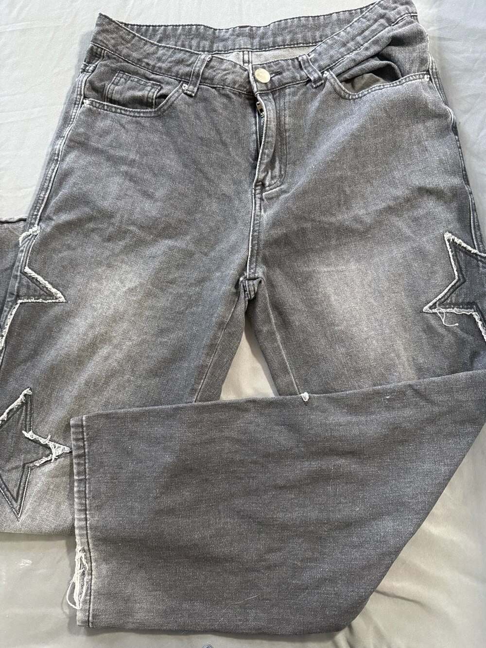 ROMWE Star Print Raw Edge Denim Jeans
